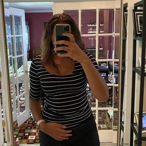 black shirt white striped shirt